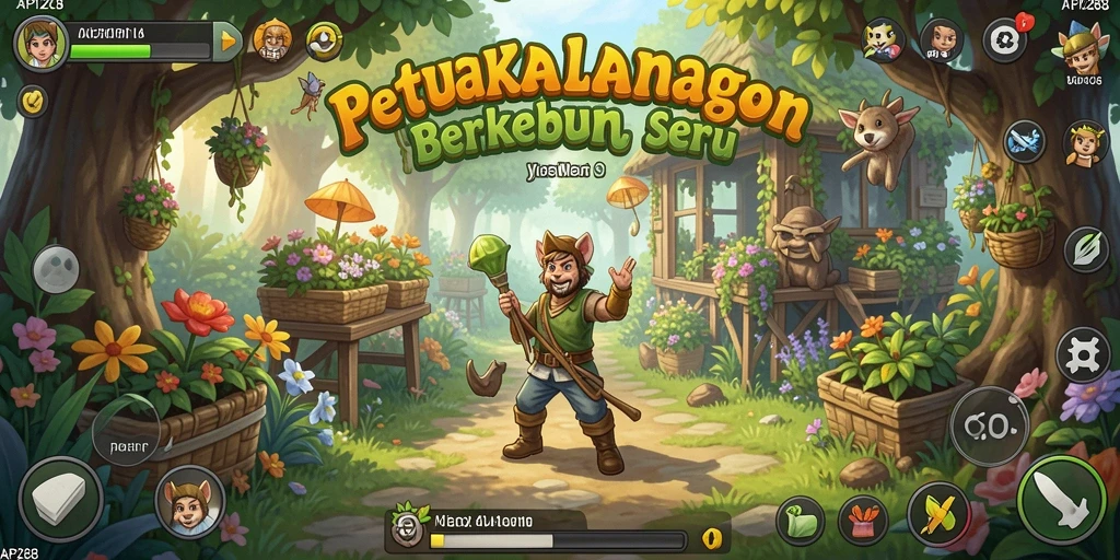 Tampilan gameplay API288 menunjukkan kebun hijau yang penuh warna.