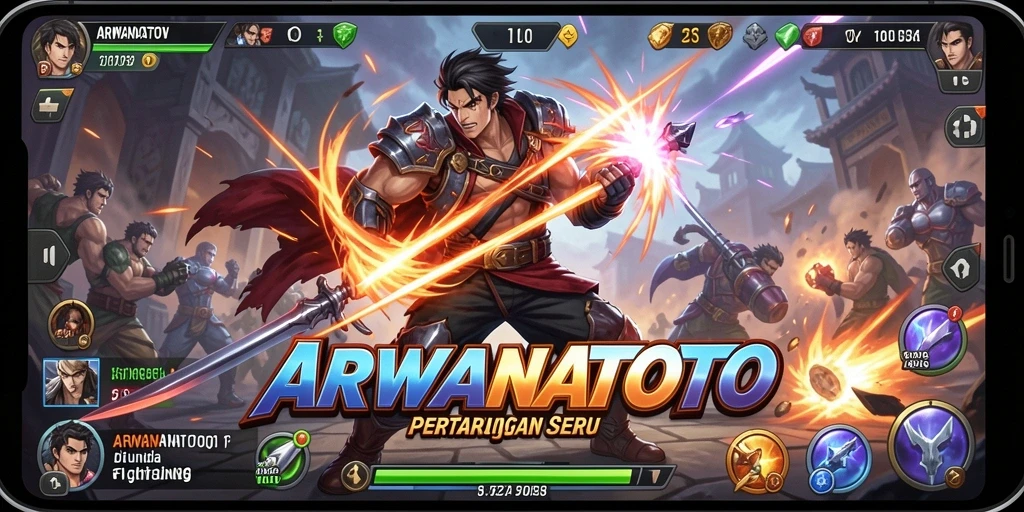 Gameplay ARWANATOTO menampilkan pertarungan yang epik dan mendebarkan.