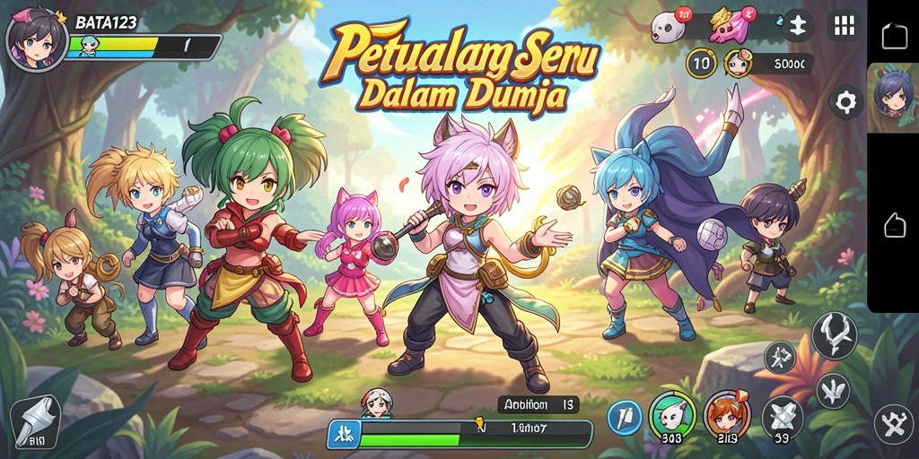 Tampilan gameplay BATA123 yang penuh aksi dan karakter anime yang menarik.