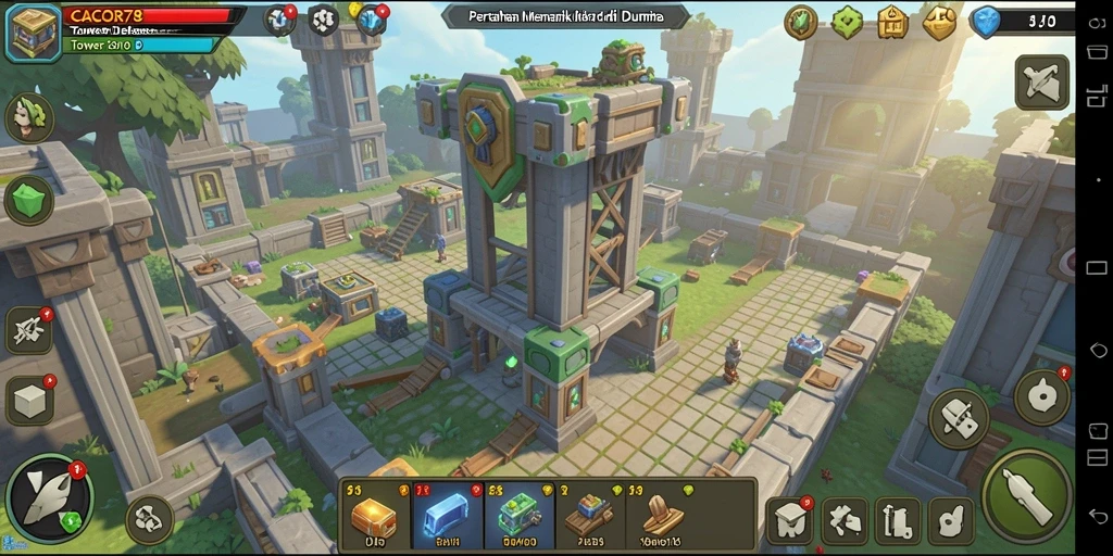 Tangkapan layar utama gameplay CACOR78 menampilkan tower bertahan menghadapi serangan musuh.