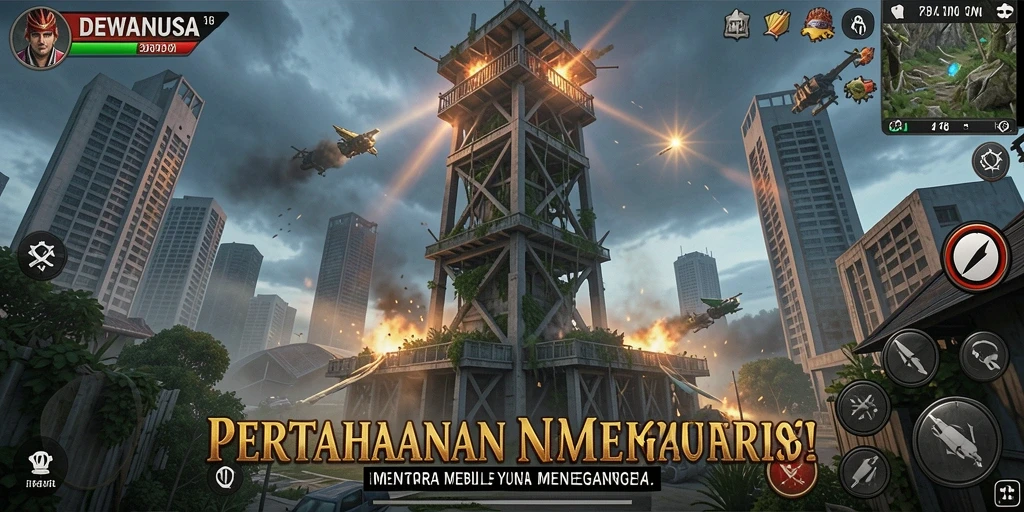 Tampilan gameplay menarik dalam DEWANUSA dengan strategi Tower Defense.