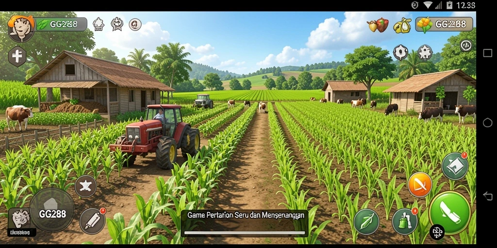 Tampilan gameplay seru dalam GG288 yang menunjukkan kebun yang subur.