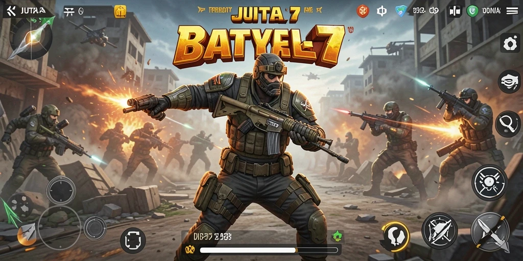 Gameplay JUTA7 yang seru dengan persaingan ketat Battle Royale.