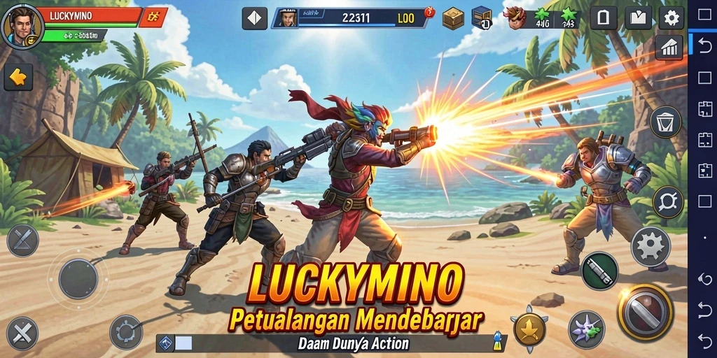 Tampilan aksi mendebarkan dalam gameplay LUCKYMINO.