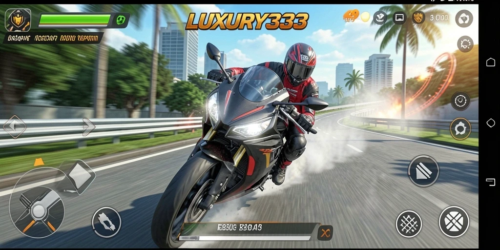 Gameplay LUXURY333 dengan balapan motor yang seru dan menegangkan.