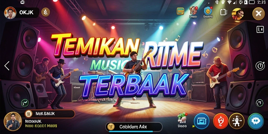 Screenshot gameplay OKJK menampilkan berbagai pilihan musik dan fitur interaktif.