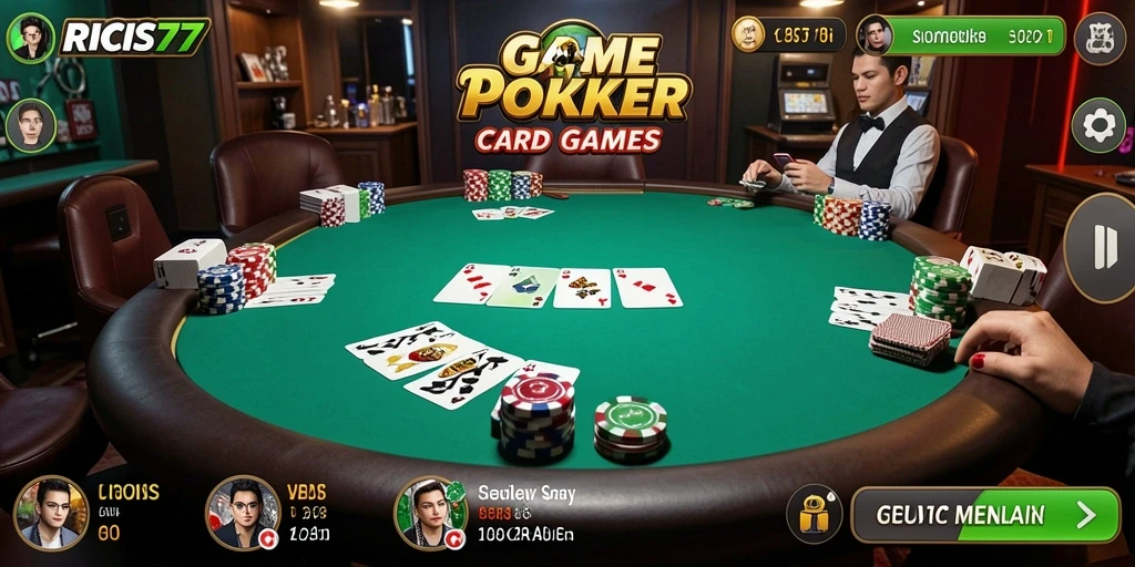 Tampilan gameplay RICIS77 saat pemain berkompetisi dalam permainan poker.