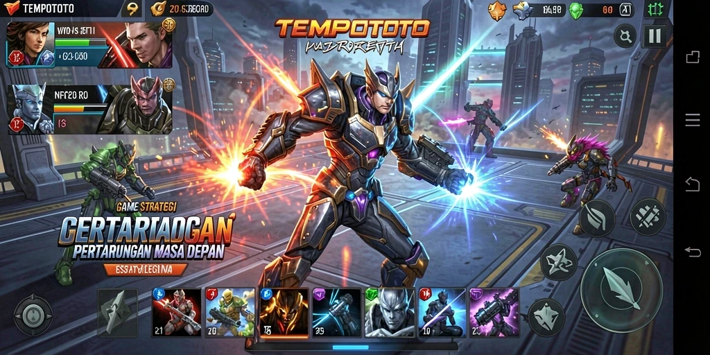 Tampilan gameplay TEMPOTOTO yang menampilkan strategi pertarungan yang intens.