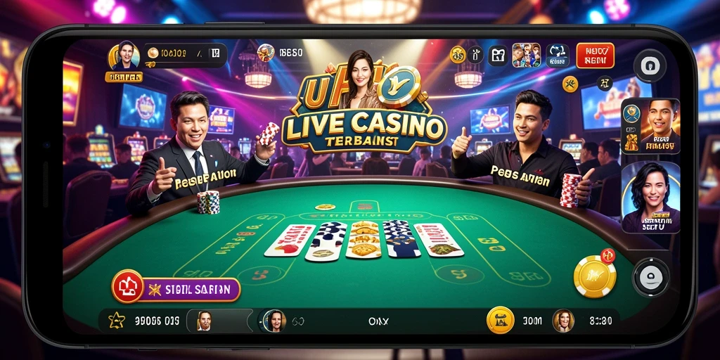 Screenshot UH77 menampilkan dealer profesional dalam aksi permainan Live Casino.