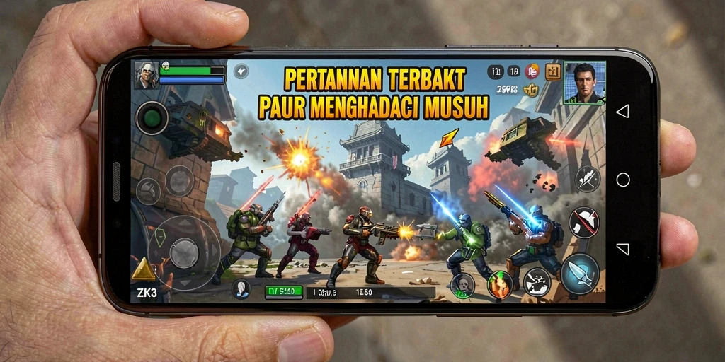 Tampilan seru dari gameplay Tower Defense ZK3 dengan strategi menara.